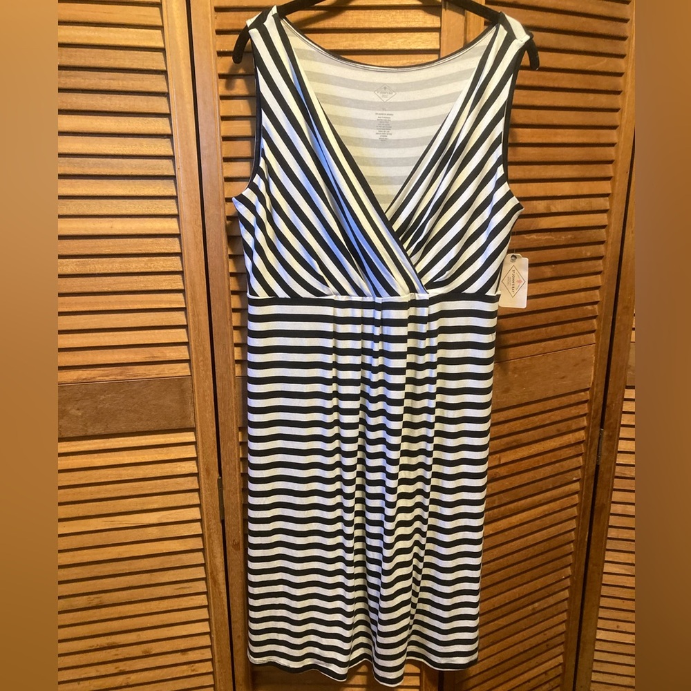 St John’s Bay Black & White Striped V-neckline Dress